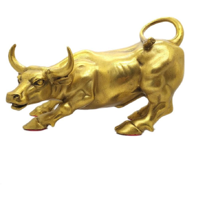 WEALTHCOMING Brass Bull Figurine, Wall Street Bull Art Decor, Cow/Ox Figure Statues and Sculptures Home Decor (Small) - Image 1